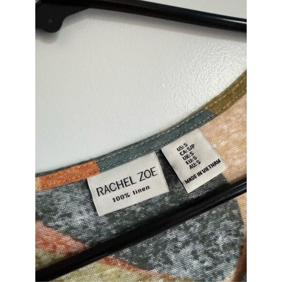 Rachel Zoe 100% linen geometric cap sleeve blouse sz S‎ beachy artsy boho - Picture 4 of 5